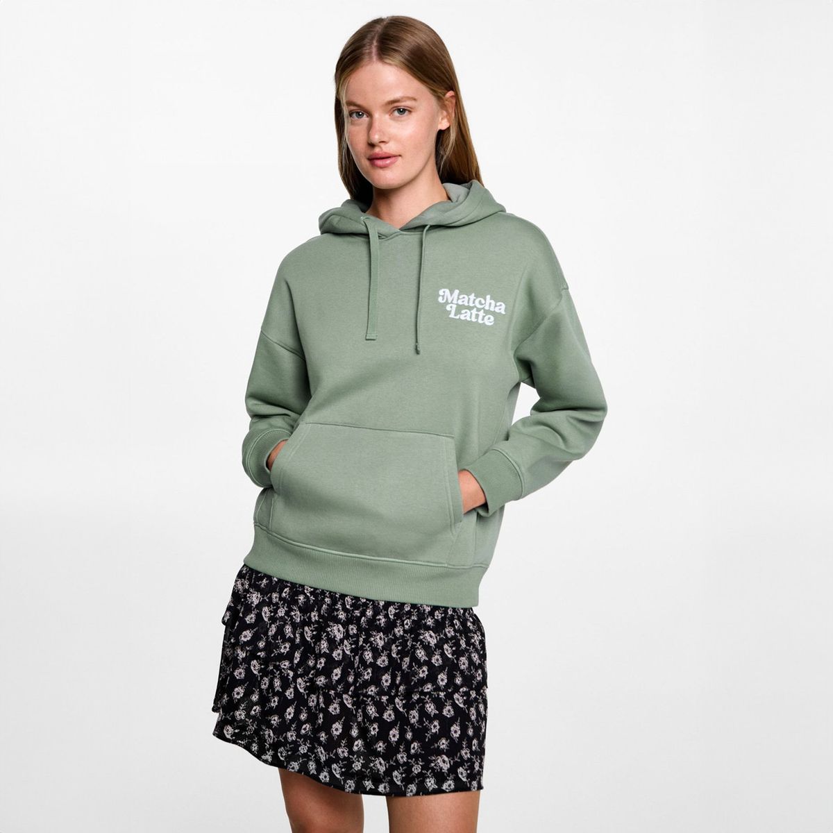 MANGO TEEN - Polerón Canguro Mensaje Bordado Mujer Mango Teen