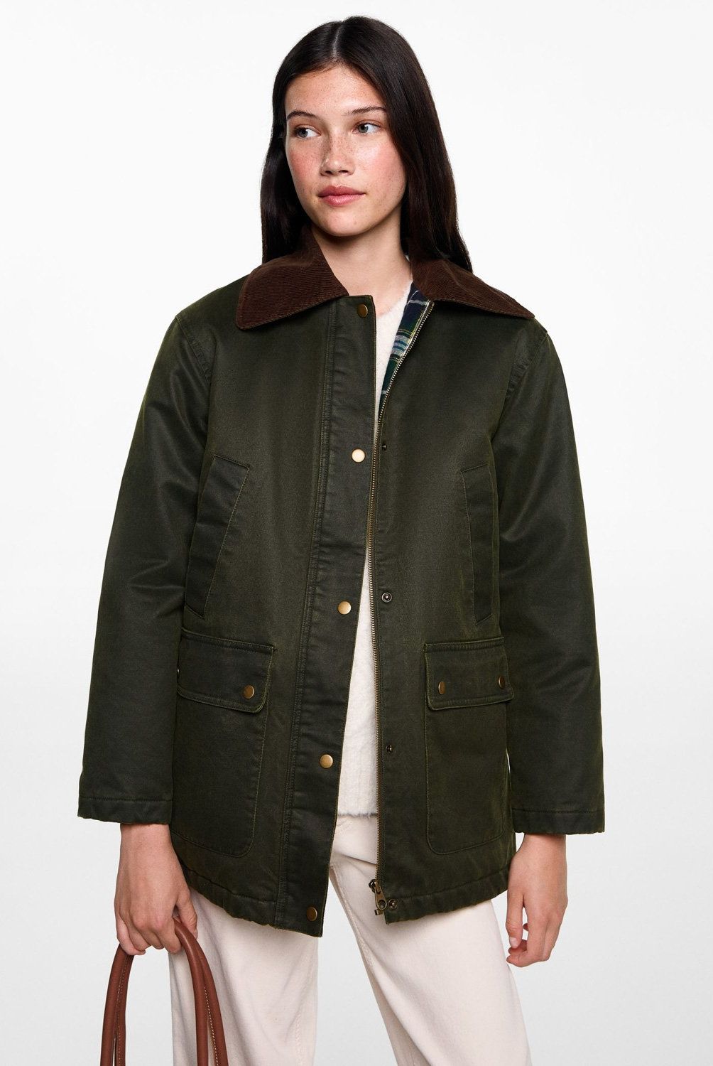 MANGO TEEN - Parka Efecto Encerado Larga Mujer Mango Teen
