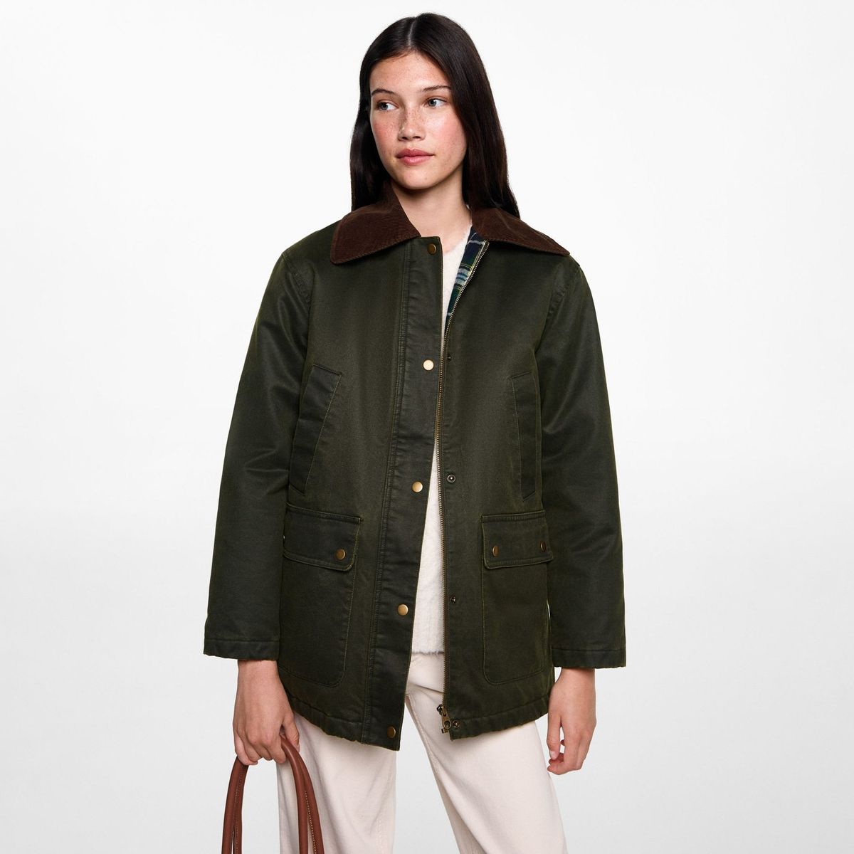 MANGO TEEN - Parka Efecto Encerado Larga Mujer Mango Teen
