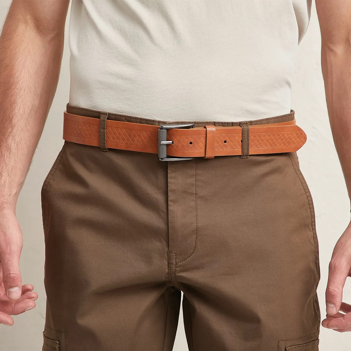 BASEMENT - Cinturón de Cuero Basement Diseño Liso Casual Hombre