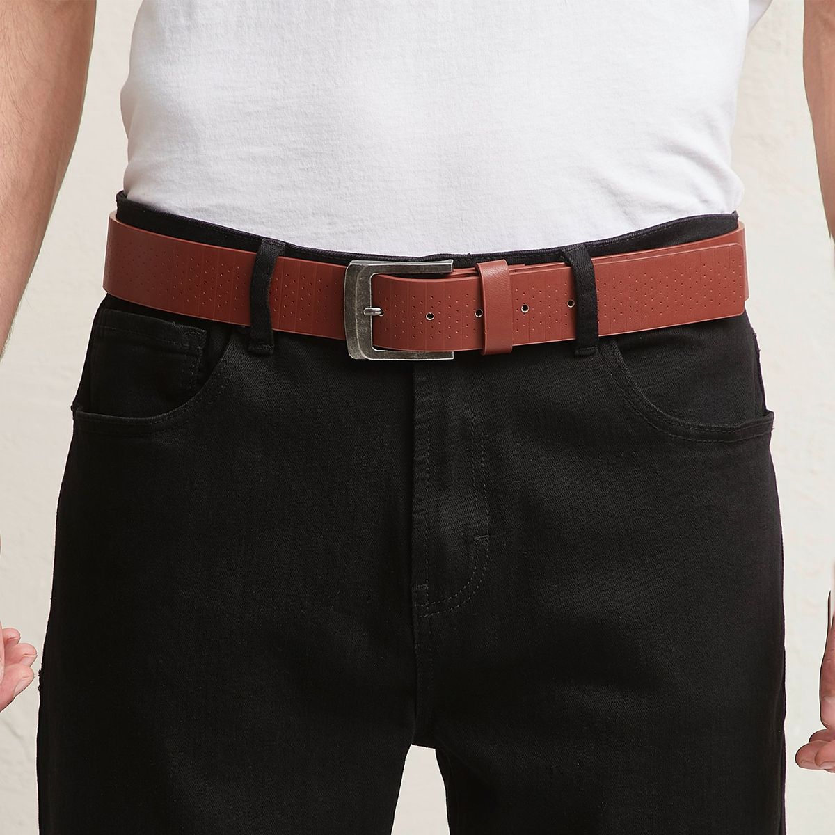 BASEMENT - Cinturón de Cuero Basement Diseño Liso Casual Hombre