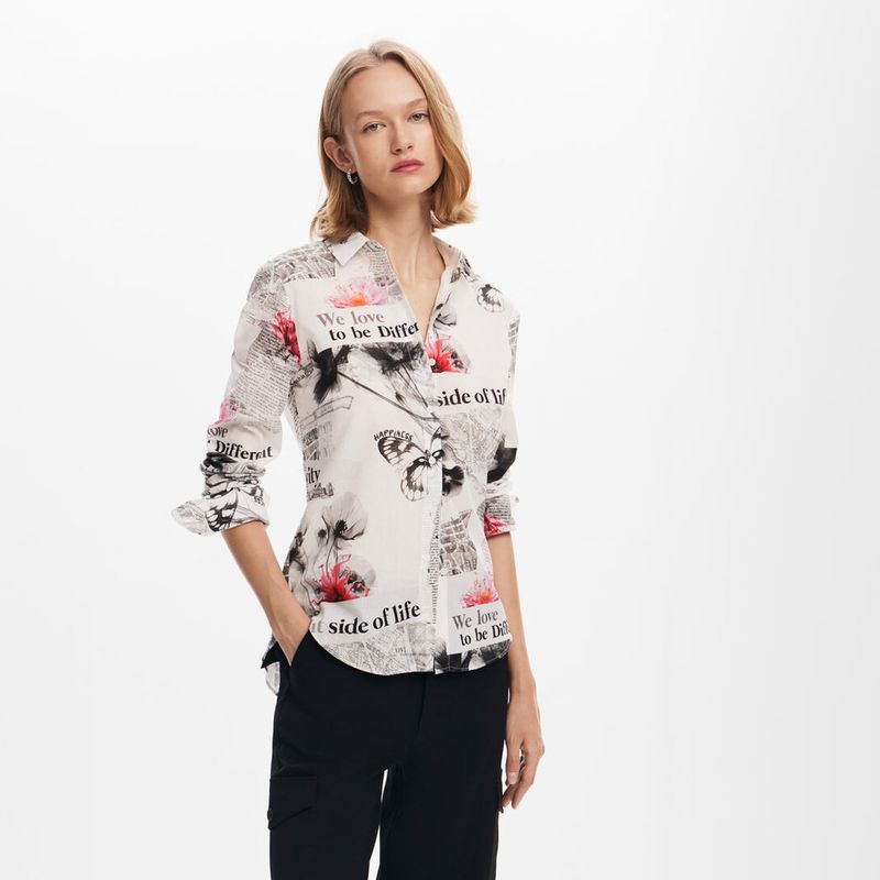 DESIGUAL Blusa Texto Flores Mujer Desigual - Main Image
