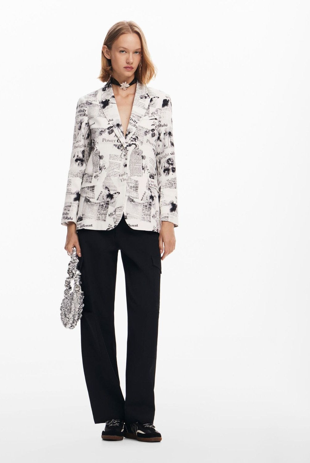 DESIGUAL - Blazer Recta Texto Y Flores Mujer Desigual