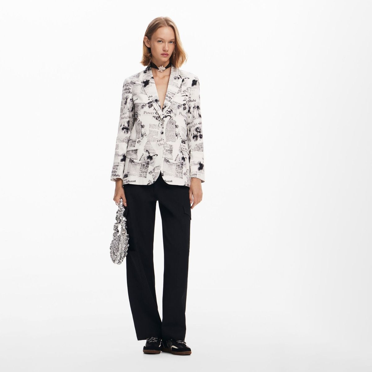 DESIGUAL - Blazer Recta Texto Y Flores Mujer Desigual