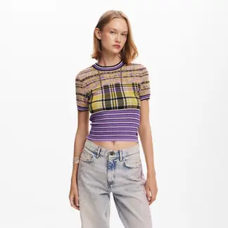 DESIGUAL - Polera De Punto Cuadros Mujer