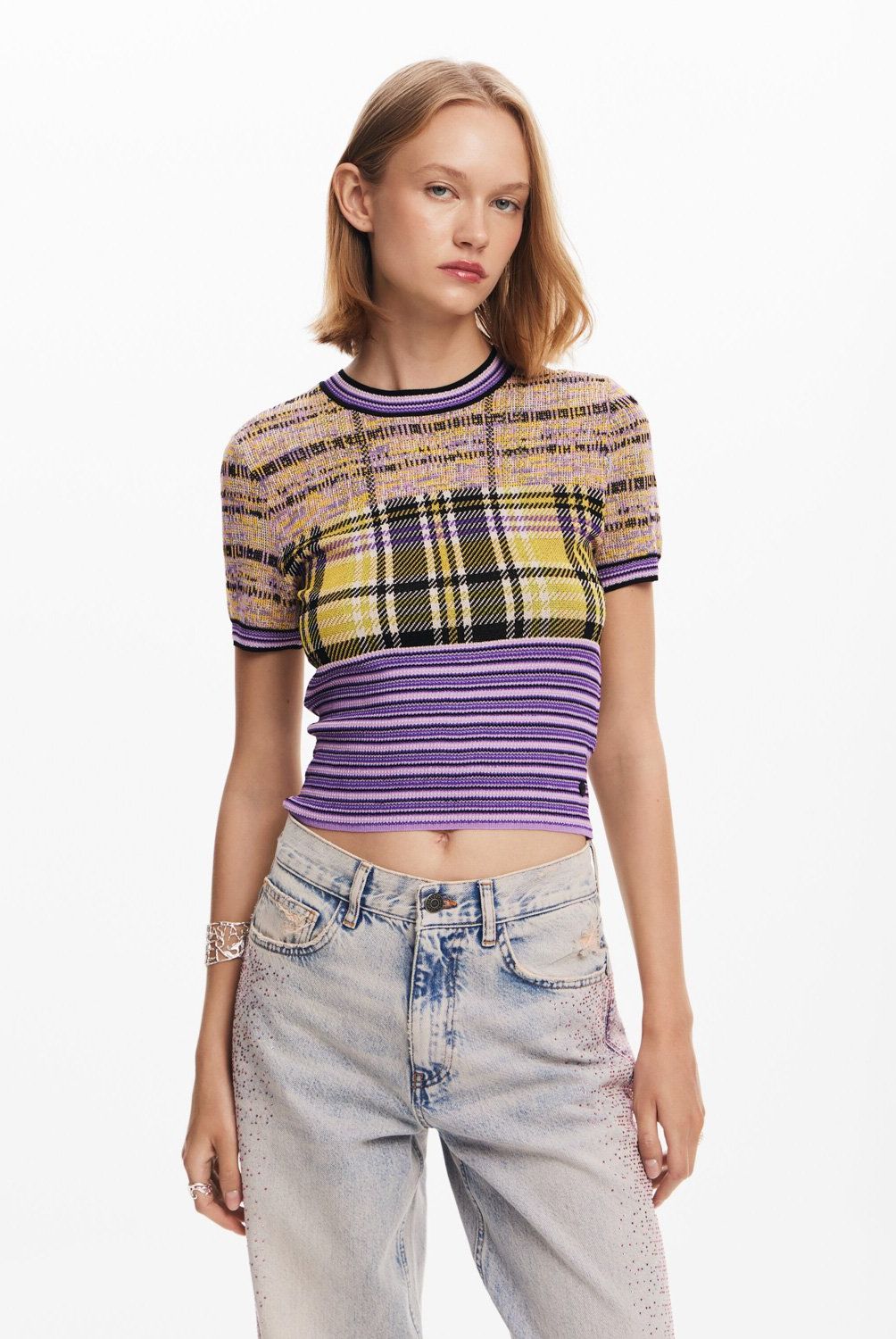 DESIGUAL - Polera De Punto Cuadros Mujer Desigual