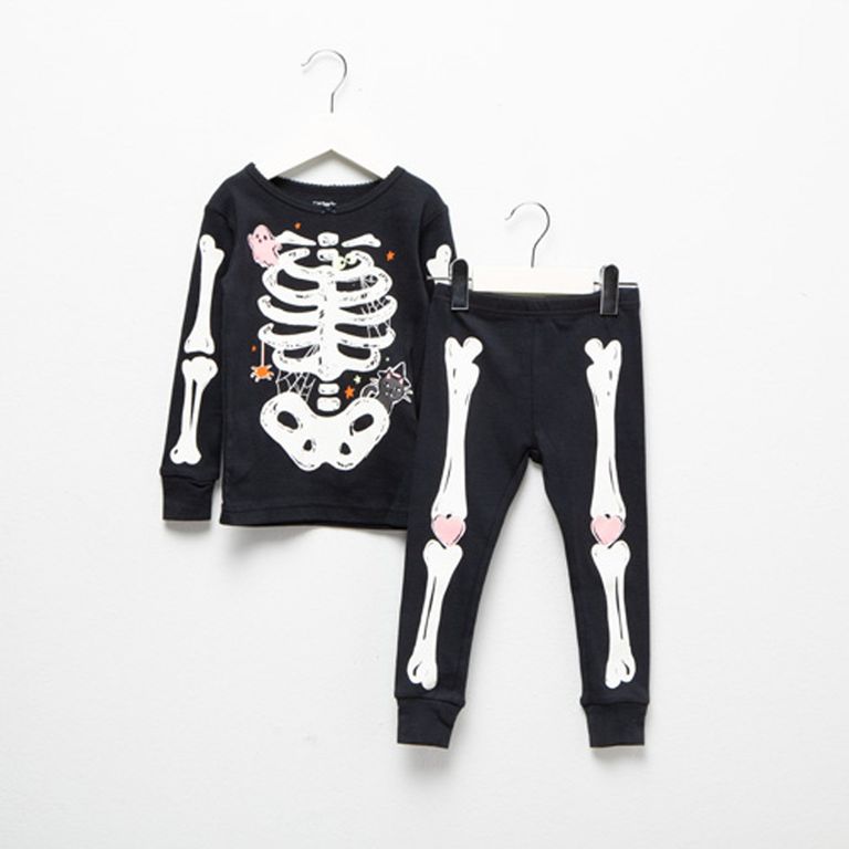 Pijama 2 Piezas Algodón Halloween Esqueleto Bebé Niña