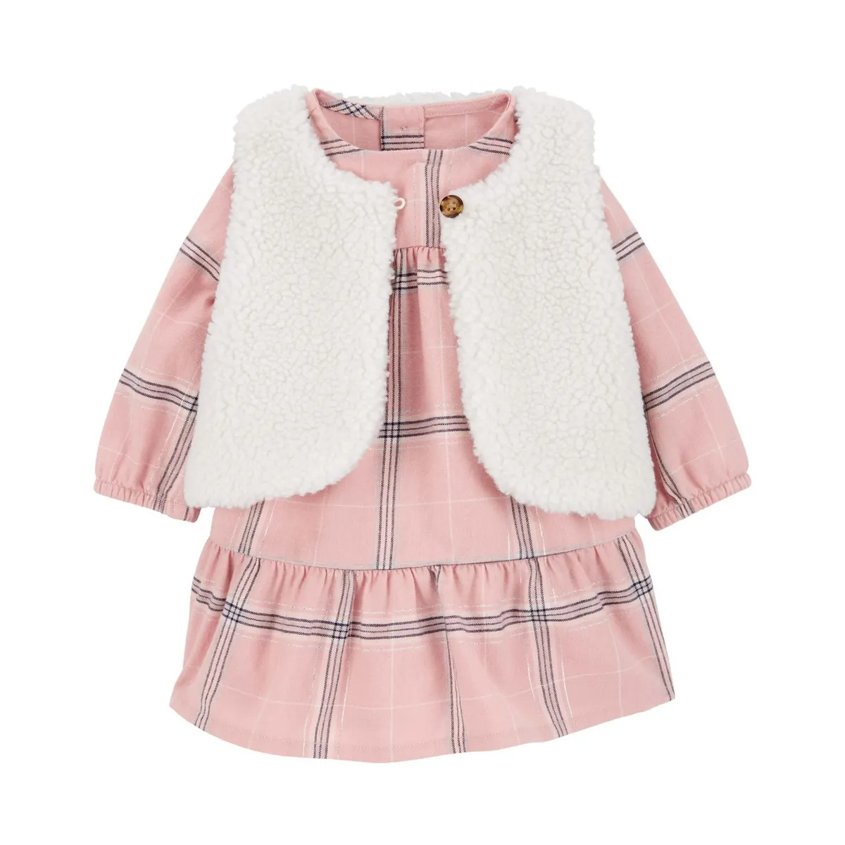 CARTER'S - Conjunto 2 Piezas Vestido Con Cubre Pañal y Vest Sherpa Bebé Niña Carter's