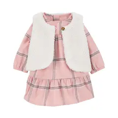 CARTER'S - Conjunto 2 Piezas Vestido Con Cubre Pañal y Vest Sherpa Bebé Niña
