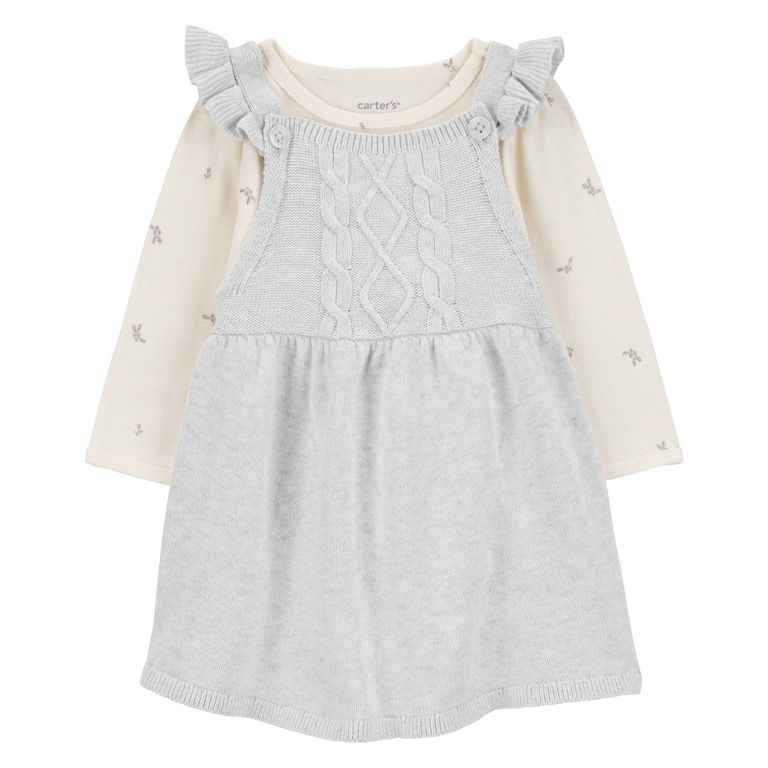 Conjunto 2 Piezas Vestido Tejido y Body Bebé Niña