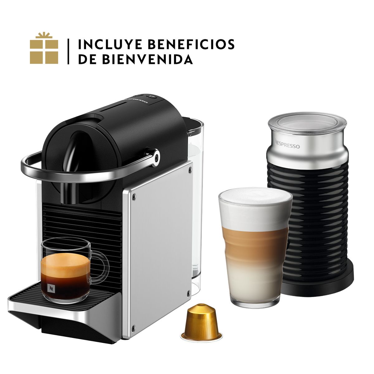 NESPRESSO - Cafetera Pixie2 Silver Con Espumador Nespresso