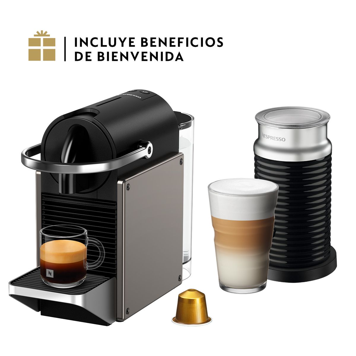 NESPRESSO - Cafetera Pixie3 Titan Con Espumador Nespresso