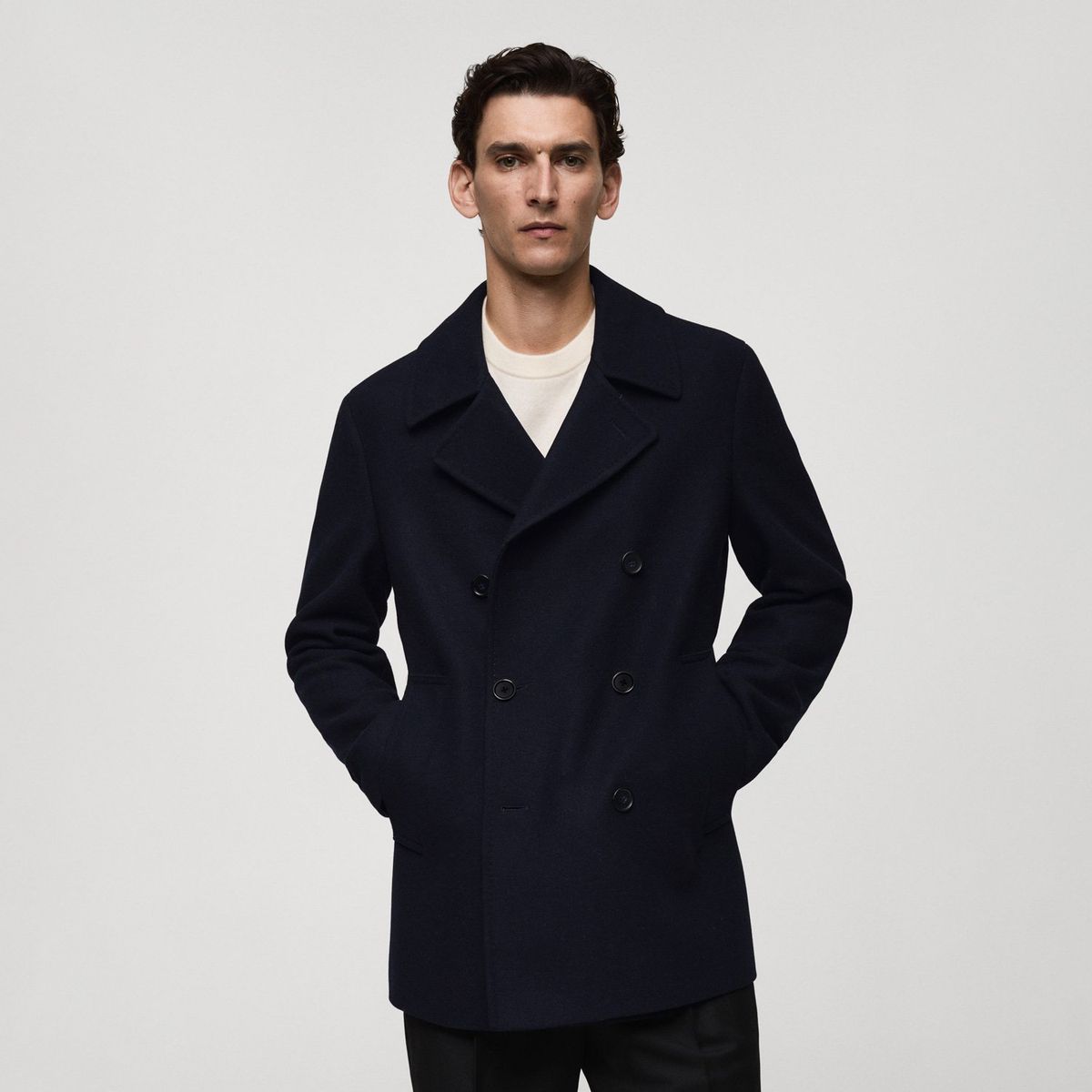 MANGO MAN - Abrigo Lana Cruzado Botones Hombre Mango Man