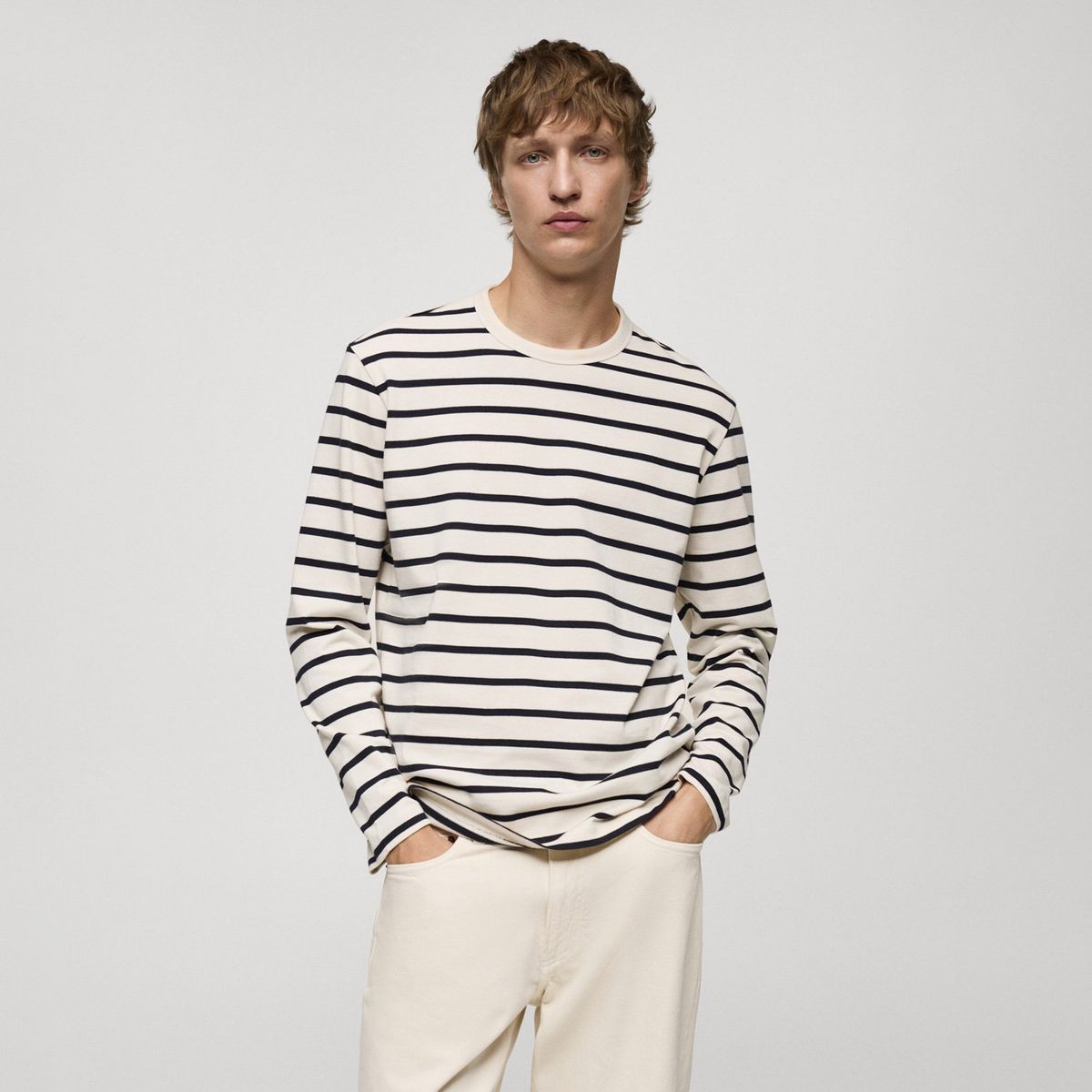 MANGO MAN - Polera Manga Larga Rayas Hombre Mango Man