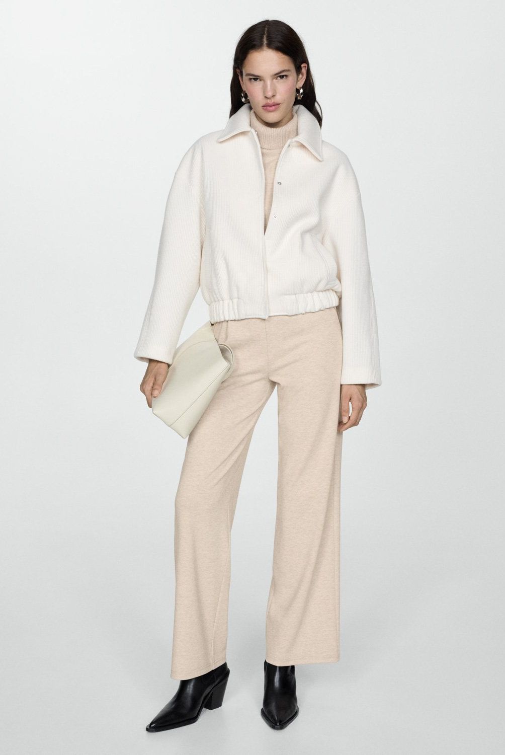 MANGO - Pantalón Punto Wideleg Mujer Mango