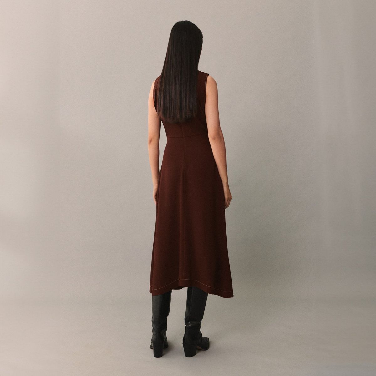 MANGO - Vestido Midi Costuras Decorativas Mujer Mango