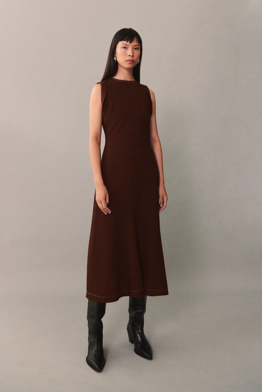 MANGO - Vestido Midi Costuras Decorativas Mujer Mango