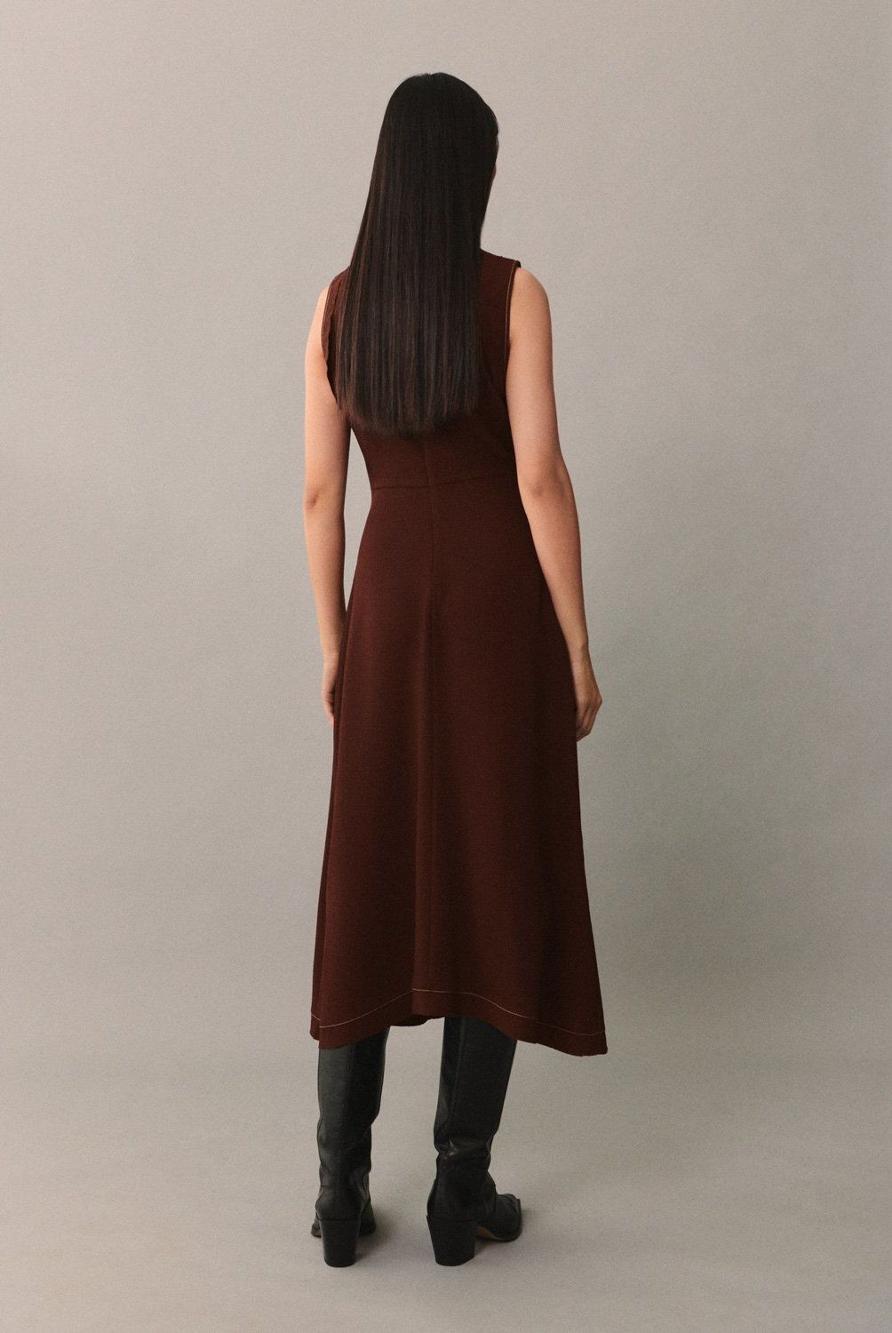 MANGO - Vestido Midi Costuras Decorativas Mujer Mango