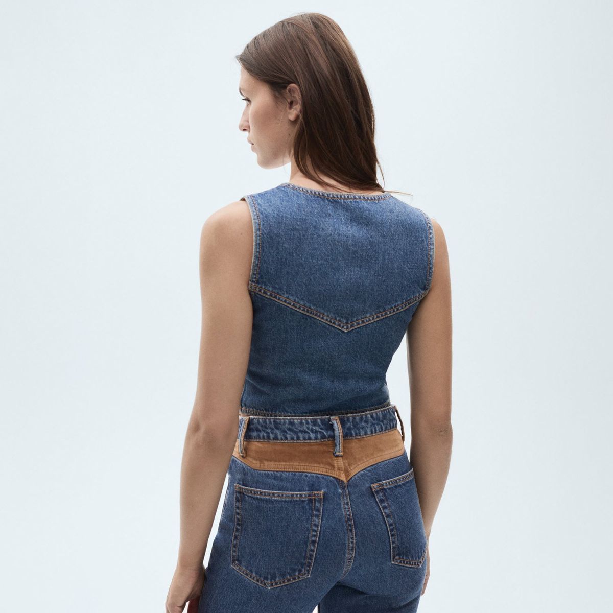 MANGO - Chaleco Vaquero Detalles Contraste Mujer Mango