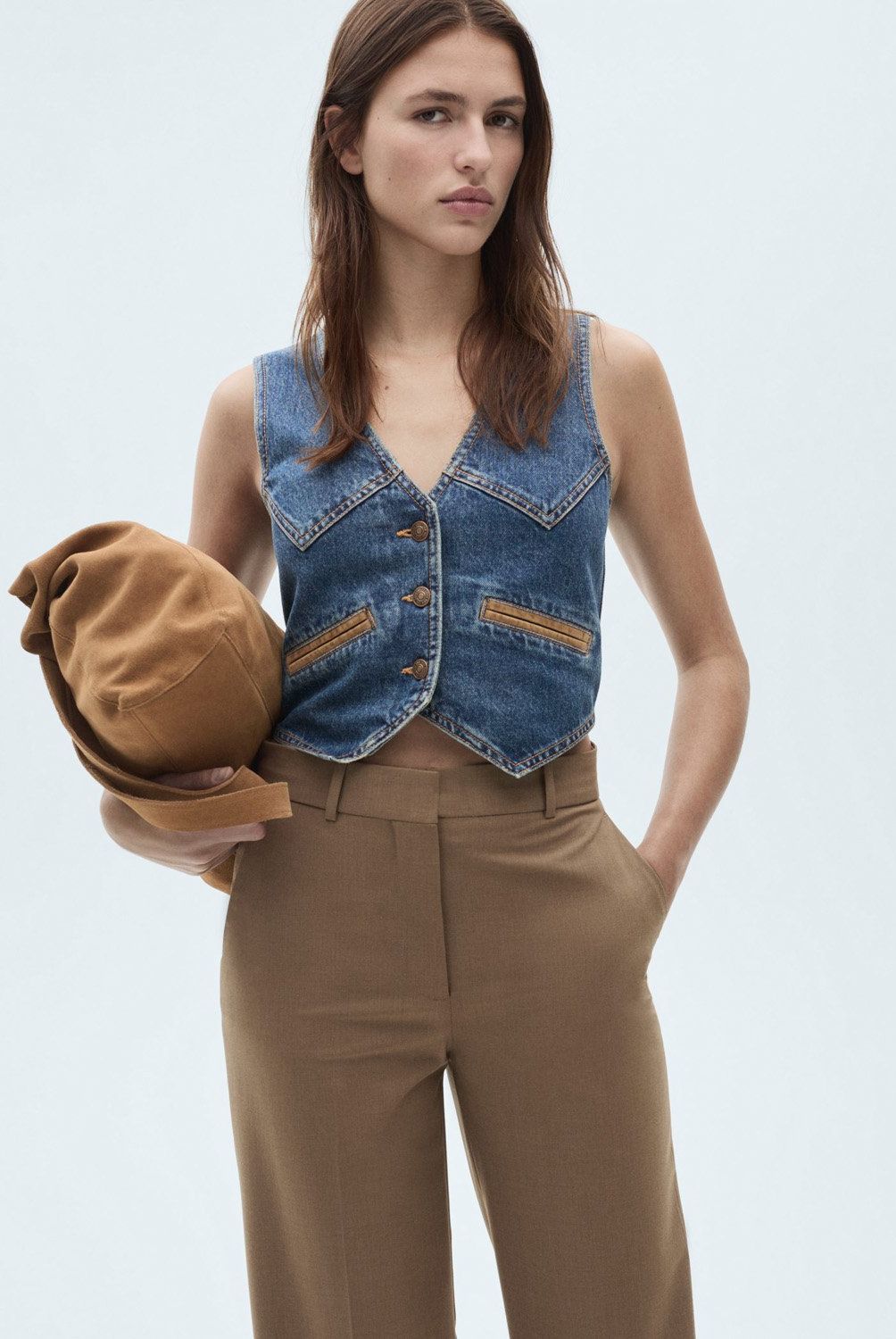 MANGO - Chaleco Vaquero Detalles Contraste Mujer Mango