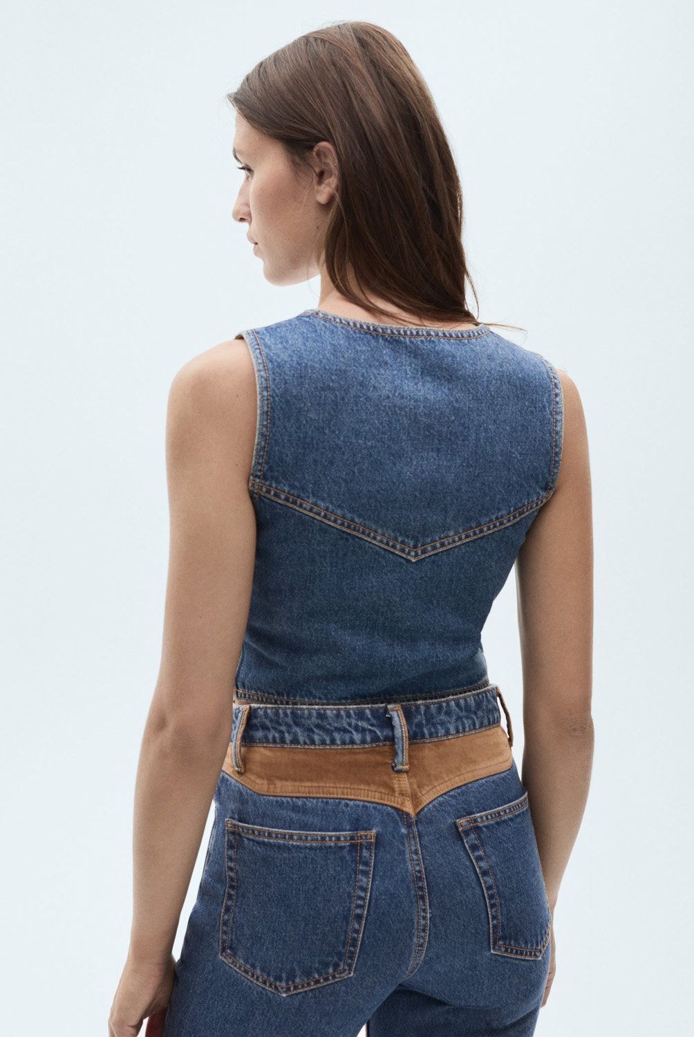 MANGO - Chaleco Vaquero Detalles Contraste Mujer Mango