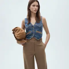 MANGO - Chaleco Vaquero Detalles Contraste Mujer