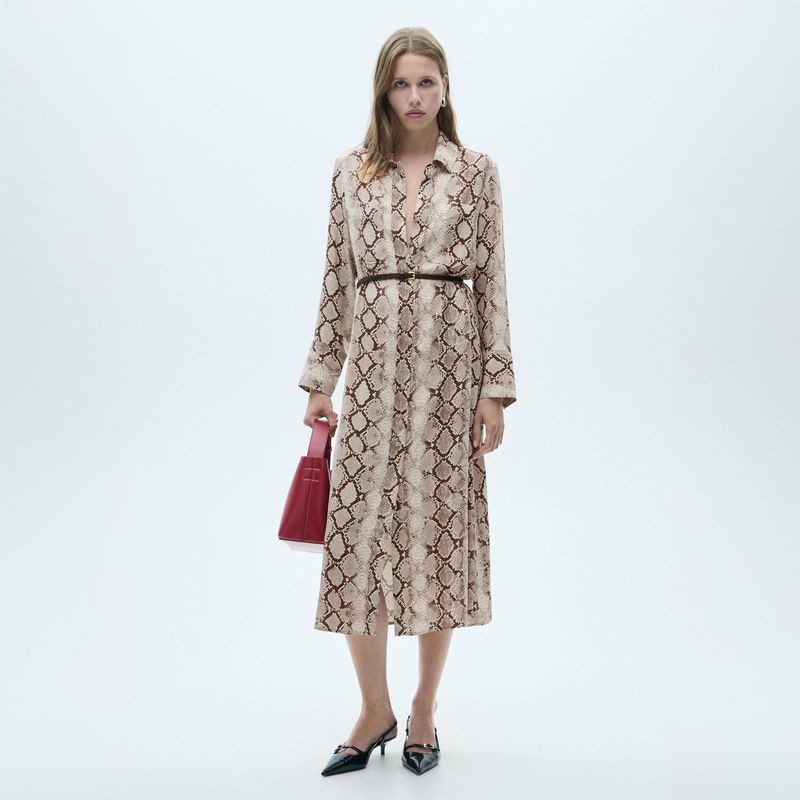 MANGO - Vestido Camisero Estampado Serpiente Mujer Mango