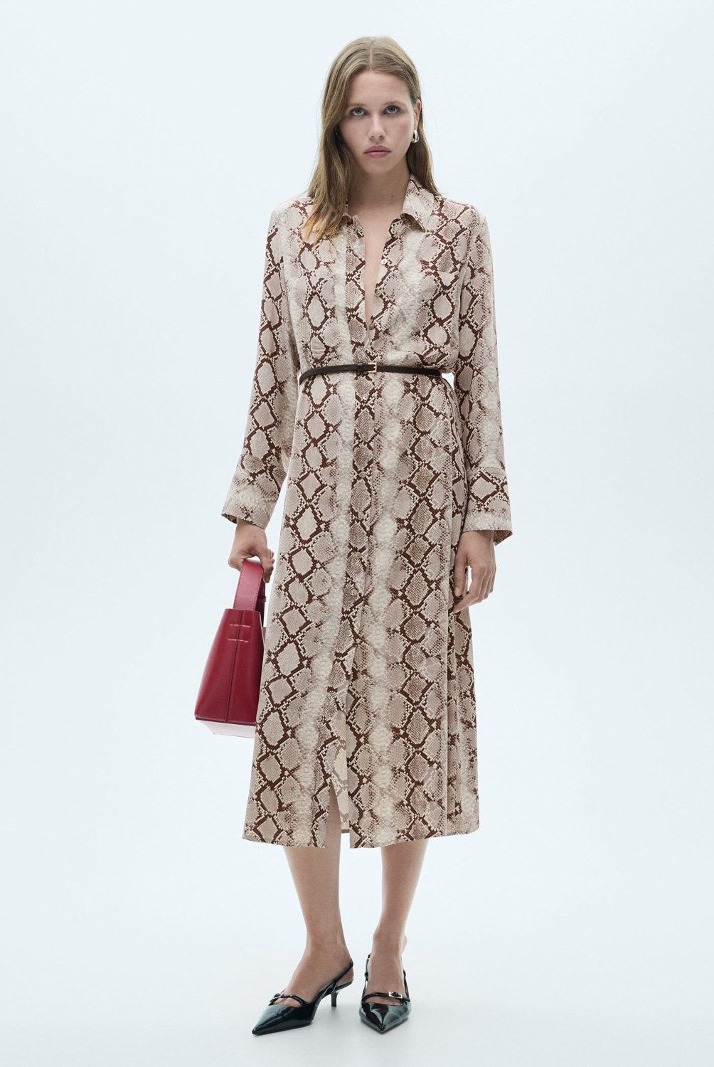 MANGO - Vestido Camisero Estampado Serpiente Mujer Mango