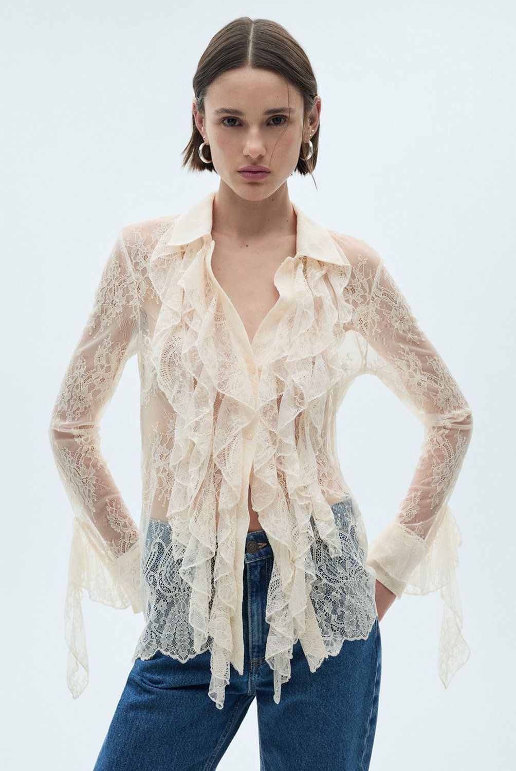 MANGO - Camisa Guipur Volantes  Mujer Mango