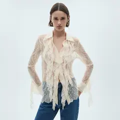 MANGO - Camisa Guipur Volantes Mujer