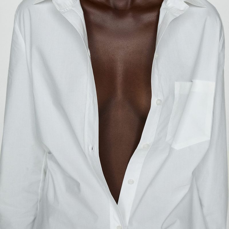 MANGO - Camisa Algodón Detalles Fruncidos  Mujer Mango