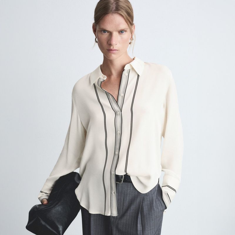 MANGO - Camisa Detalles Contraste Mujer Mango