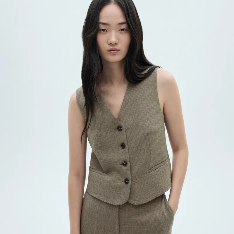 MANGO - Chaqueta Traje Micro Pata de Gallo Mujer Mango