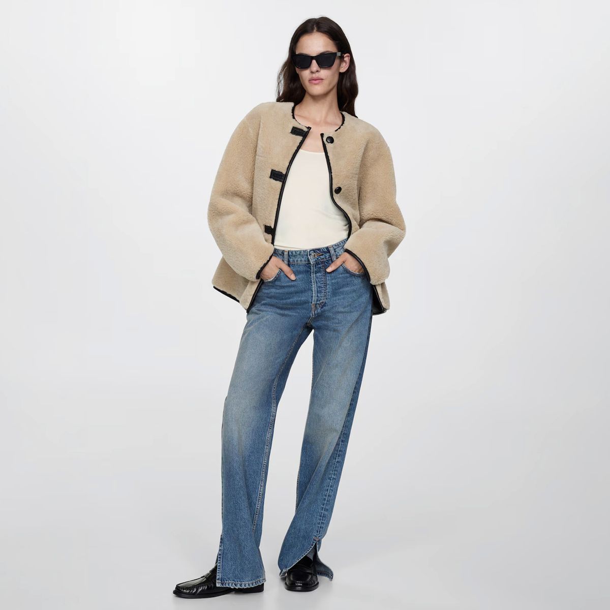 MANGO - Abrigo Pelo Apliques Mujer Mango