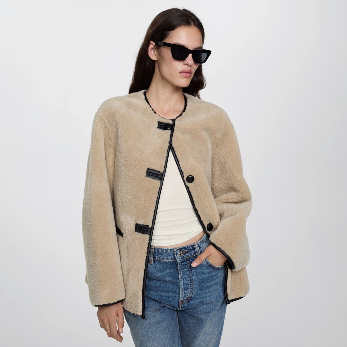 MANGO - Abrigo Pelo Apliques Mujer Mango