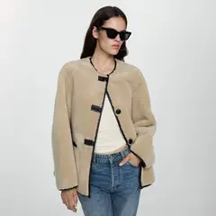 MANGO - Abrigo Pelo Apliques Mujer