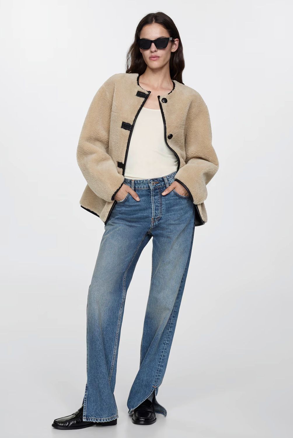 MANGO - Abrigo Pelo Apliques Mujer Mango