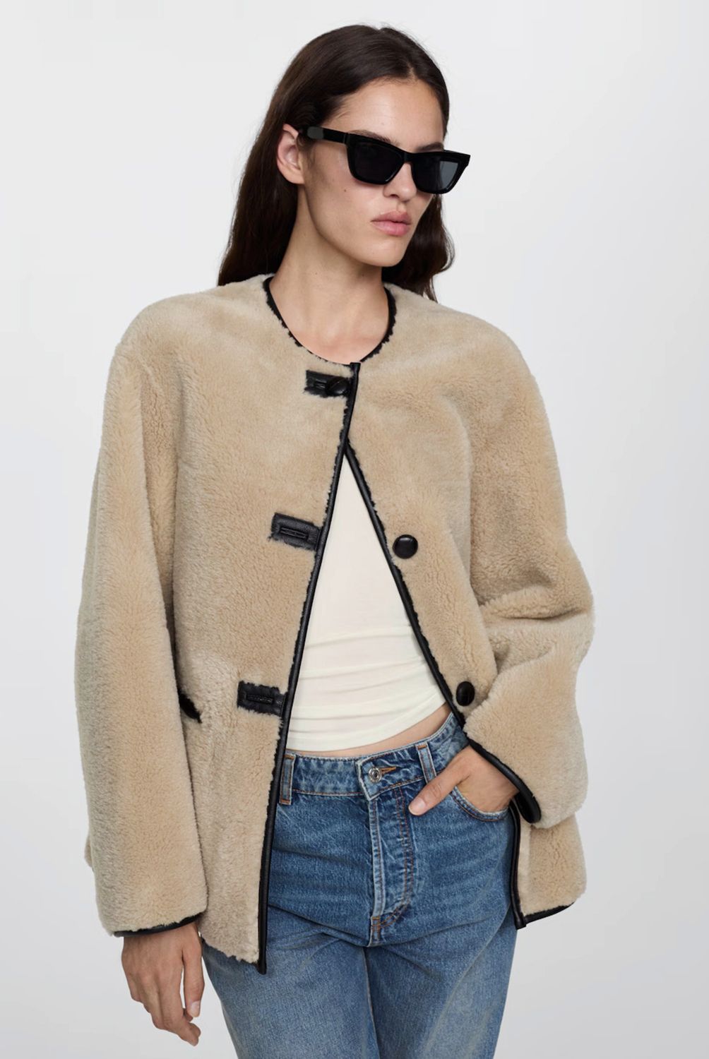 MANGO - Abrigo Pelo Apliques Mujer Mango