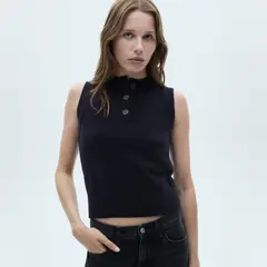 MANGO - Chaleco Punto Cuello Botones Mujer