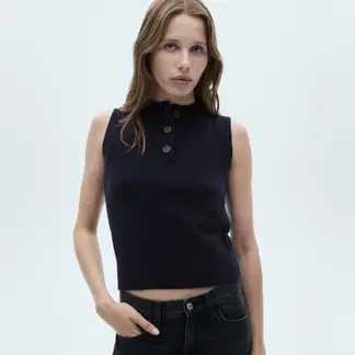 MANGO - Chaleco Punto Cuello Botones Mujer