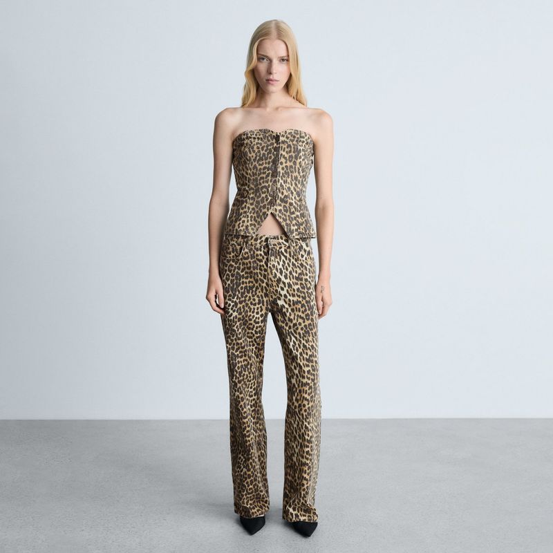MANGO - Jeans Rectos Tiro Alto Leopardo Mujer Mango