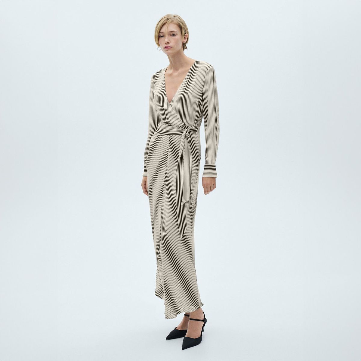 MANGO - Vestido Estampado Rayas Lazo Mujer Mango