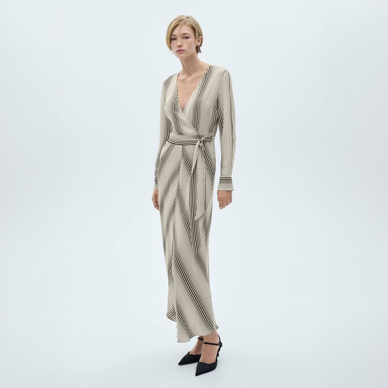 MANGO - Vestido Estampado Rayas Lazo Mujer Mango