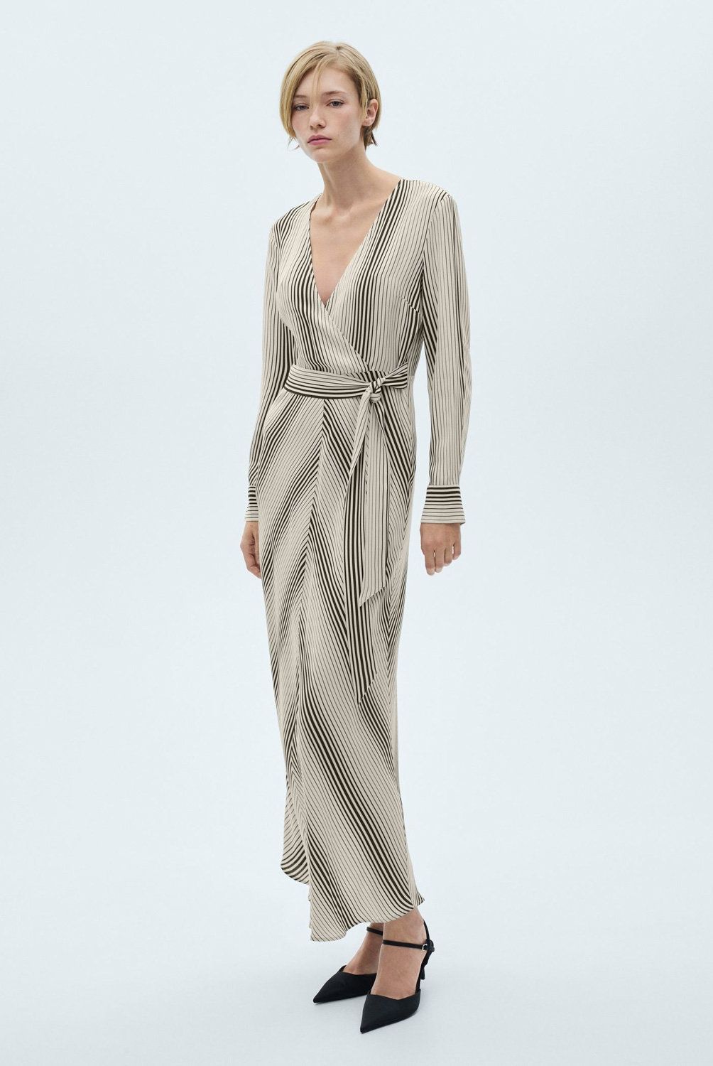 MANGO - Vestido Estampado Rayas Lazo Mujer Mango