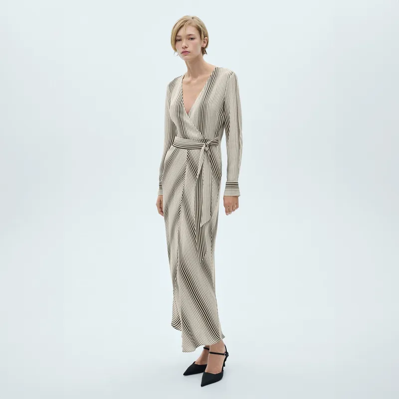 MANGO - Vestido Estampado Rayas Lazo Mujer Mango