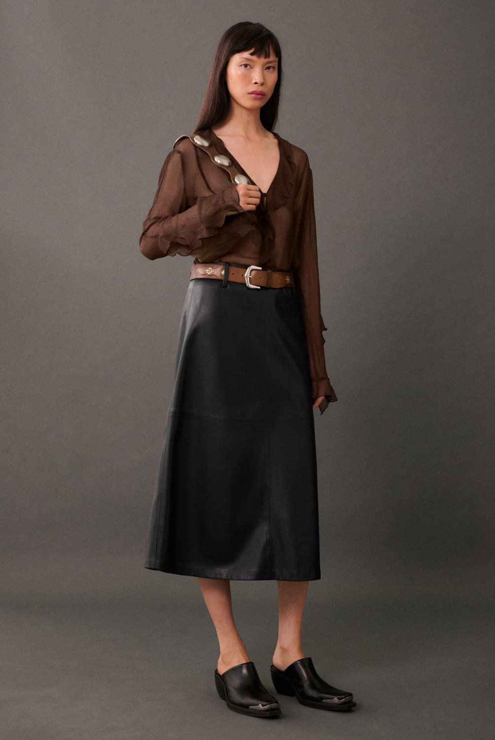 MANGO - Falda Midi Efecto Piel Mujer Mango
