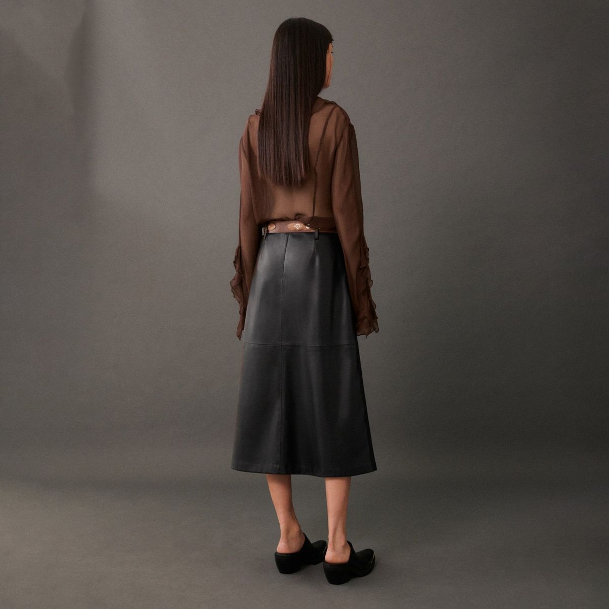 MANGO - Falda Midi Efecto Piel Mujer Mango