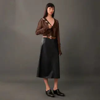 MANGO - Falda Midi Efecto Piel Mujer
