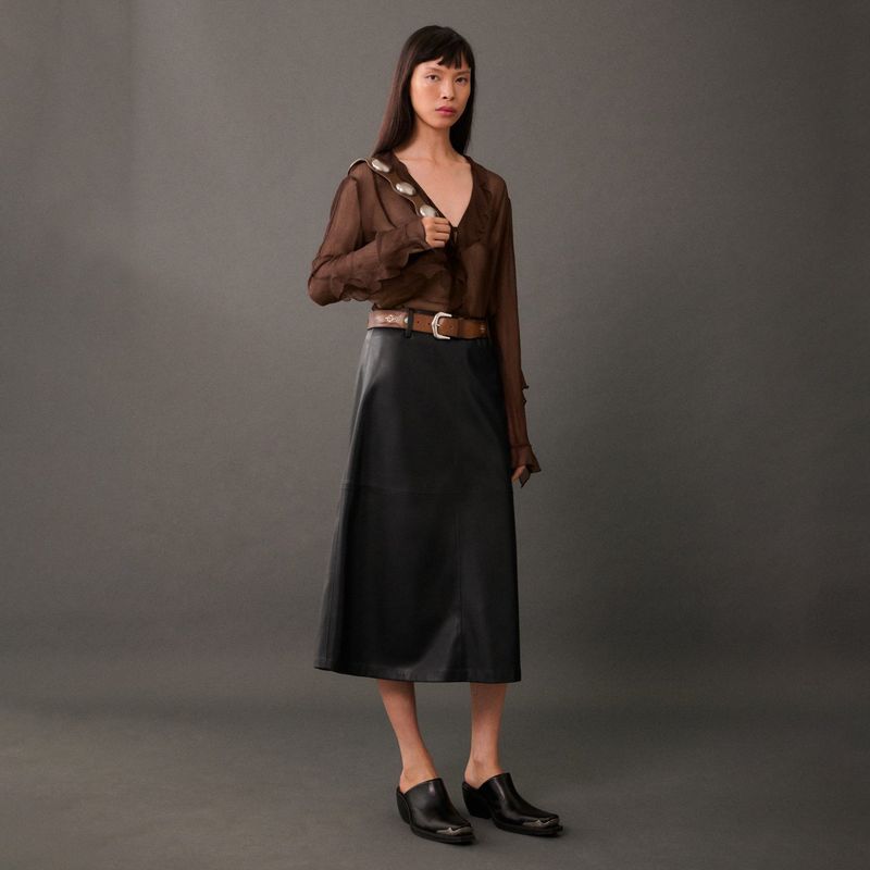 MANGO - Falda Midi Efecto Piel Mujer Mango