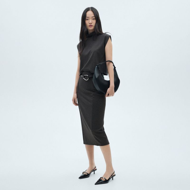MANGO - Falda Midi Punto Mujer Mango